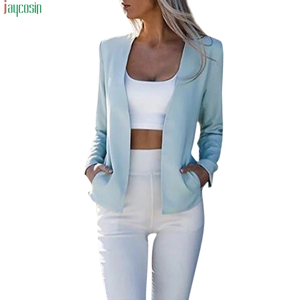 JAYCOSIN новый модный Блейзер Женская куртка длинный рукав кардиган Пальто открытая