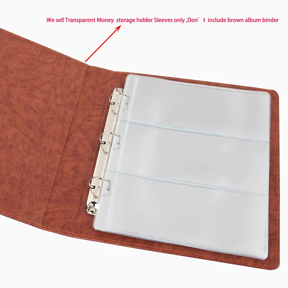 

10Pcs Money Banknote Paper Money Album Page Collecting Holder Sleeves 3-slot Loose Leaf Sheet Money Album Protection