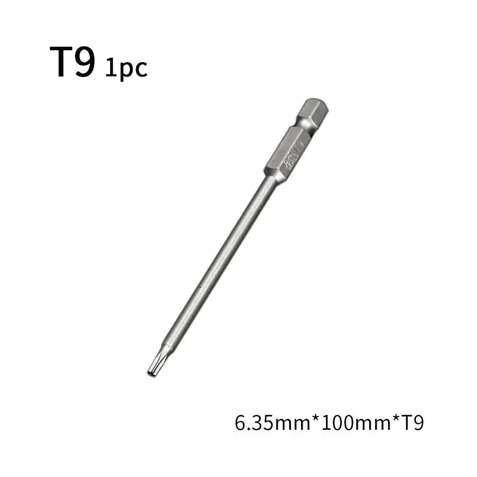 T9 1PC 100 мм Шестигранная Отвертка 1/" хвостовик с отверстиями T6-T40 сверло Шестигранная Torx электрическая отвертка с магнитным наконечником Набор бит Chave De Fenda - Цвет: T9 1PC