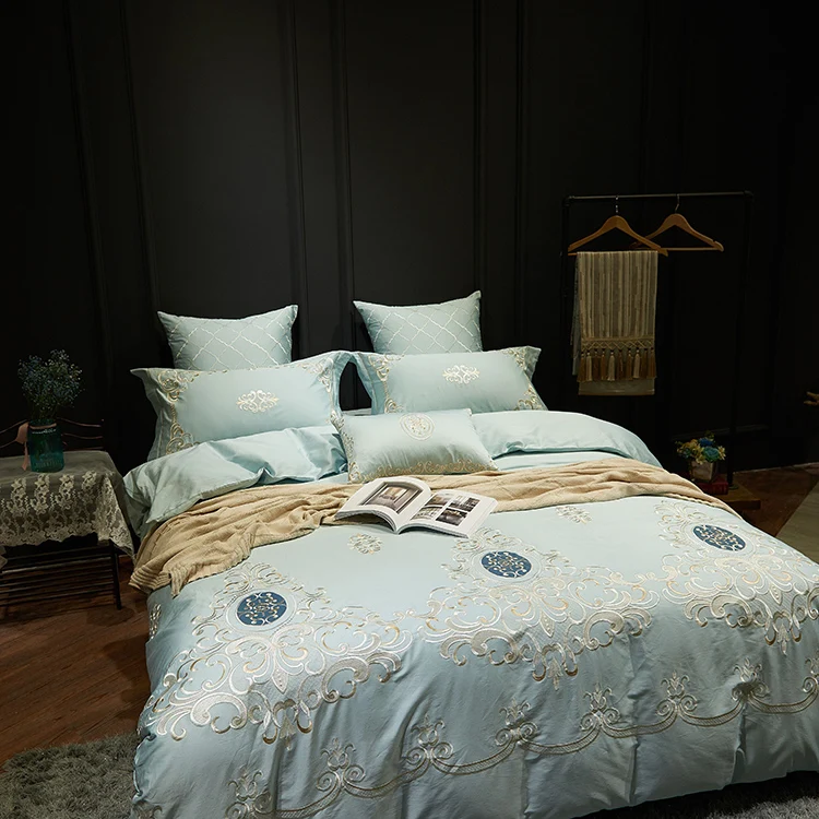 Роскошный синий королевский комплект постельного белья из египетского хлопка с