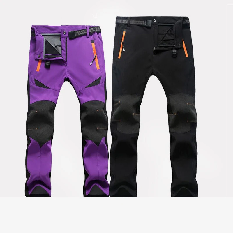 

Outdoor Hiking Pants Men Women Winter Fleece Warm Windproof Waterproof Pants Climbing Skiing Softshell Trouser Travel Plus Size