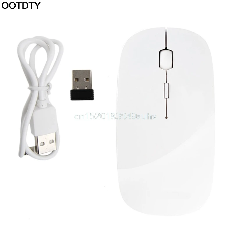 White 2,4 ГГц Беспроводная мышь USB перезаряжаемая Бесшумная тонкая оптическая мышь для Apple ноутбука ПК компьютера - Цвет: White
