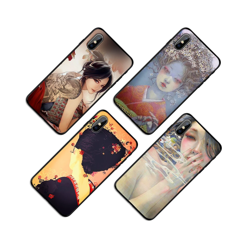 Японская иллюстрация девушка мягкая термополиуретановая крышка-чехол для Apple