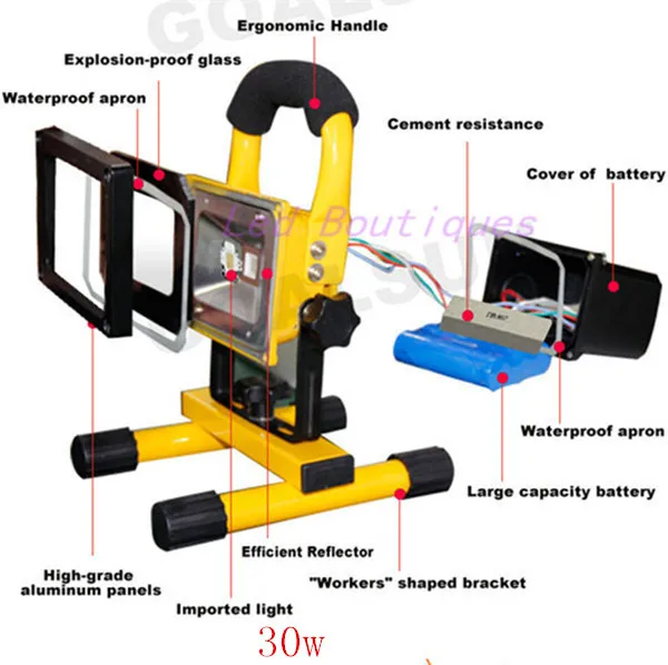 1 pcs 30w rechargeable led flood lighting Led emergency lamp Portable Spotlight battery powered spot | Освещение