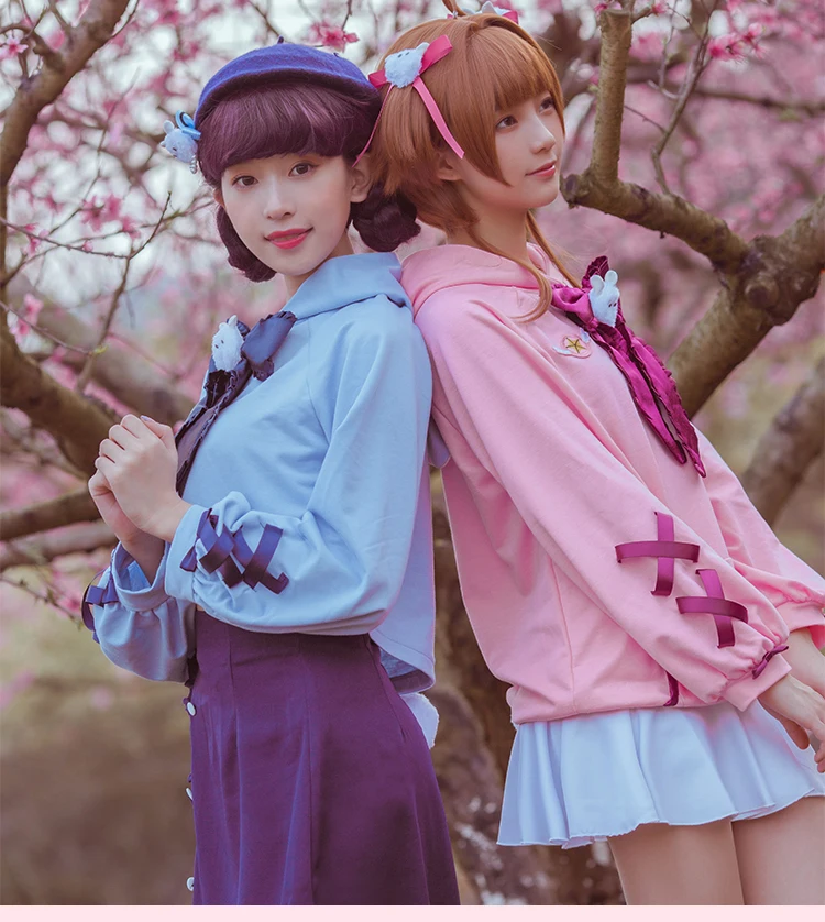 

Аниме карточка Captor Sakura Kinomoto Sakura Daidouji Tomoyo красивая форма Косплей Костюм Женский Повседневный костюм с капюшоном