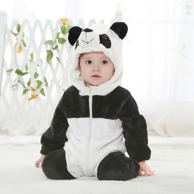 panda Детские комбинезоны с рисунками фланелевые комбинезоны лиса KT пижамы для девочек одежда Теплый для новорожденного зимние пижамы с животными roupas de bebe - Цвет: panda