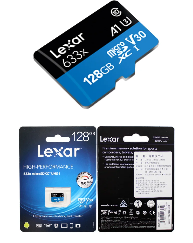 Оригинальная карта памяти Lexar 633x 32 Гб SDXC класс 10 максимальная скорость чтения 95 м/с карта Micro SD 64 Гб 128 ГБ U3 UHS-I V30 TF Microsd