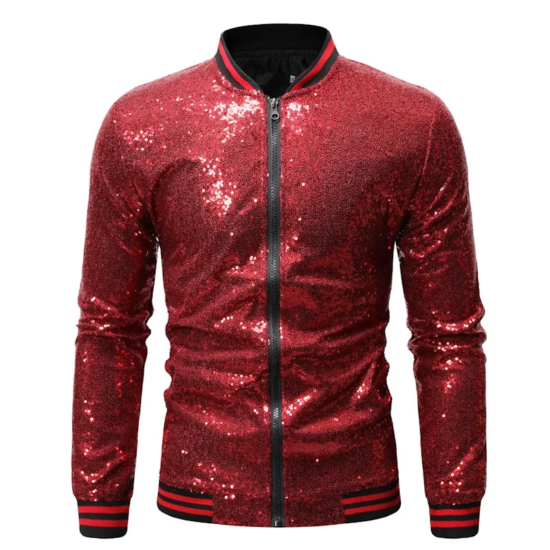 

Men Jacket Spring Autumn Fashion Gold Jacket Coat Dance wear Nightclub Sequined Hip Hop Casual Outerwear Costumes Jacket Male