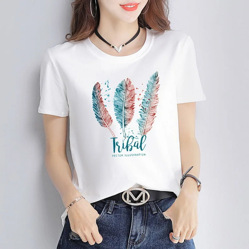 Женская Повседневная футболка с круглым вырезом разноцветная уличная большого