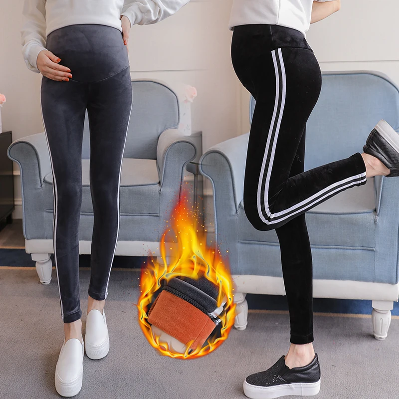 

Stripe Pregnancy Clothes Thick Leggings Winter thick velvet Maternity Pants Maternity Clothes 2018 clothes for pregnant women