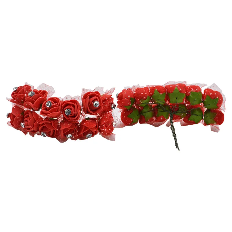 red 36 p Мини пена Искусственный цветок розы Букет Многоцветный Роза свадебный цветок декор Скрапбукинг с кристаллами искусственный цветок Роза - Цвет: red