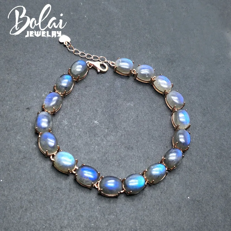 Bolaijewelry природный аметист гранат опал лабрадорит драгоценный камень браслет 925