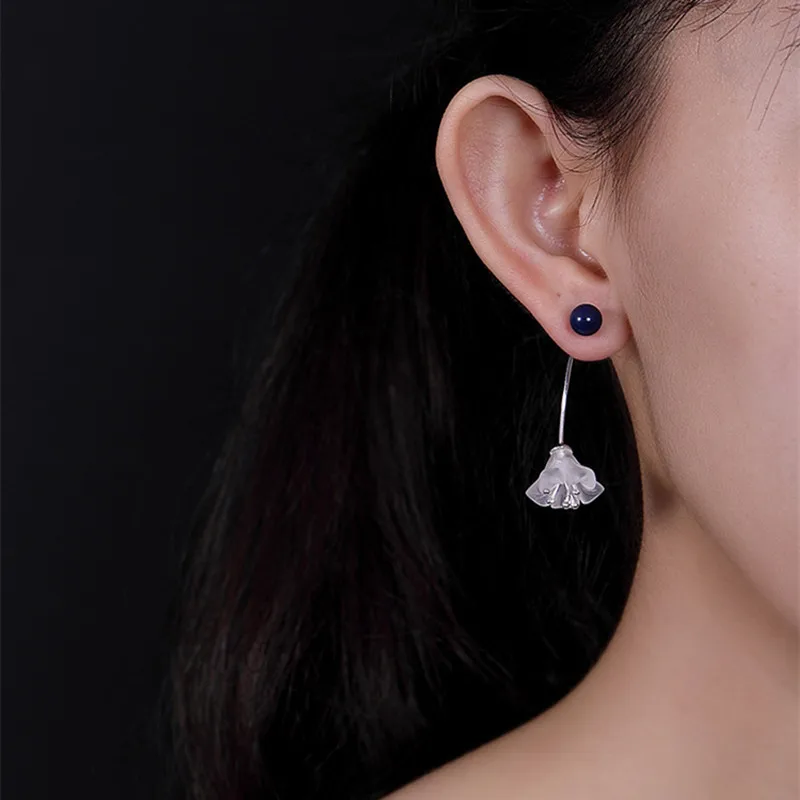 Женские серьги с инкрустацией в этническом стиле из серебра 925 пробы цветком |