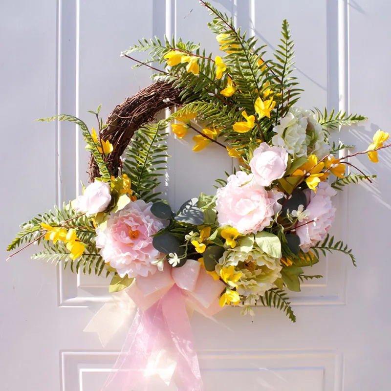 Весенний садовый искусственный висящий венок с пионами для домашнего декора