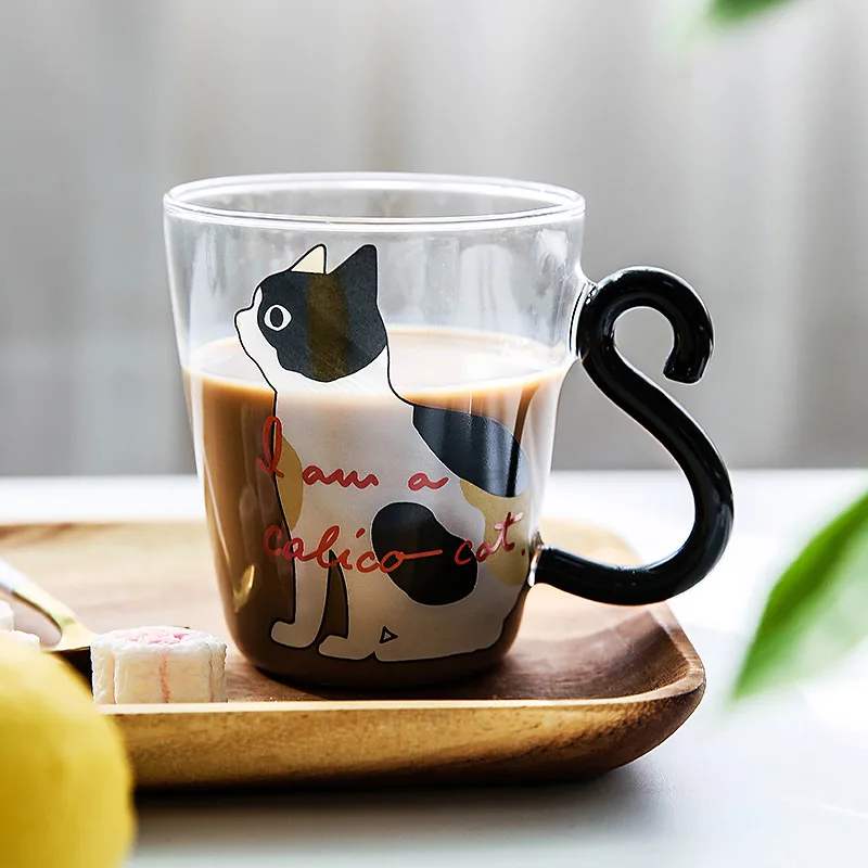 Термостойкая стеклянная кофейная кружка с милой кошкой 250 мл чашка для питьевой