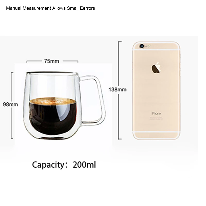 Двухслойная чайная чашка с ручкой 200 мл термостойкая прозрачная боросиликатная