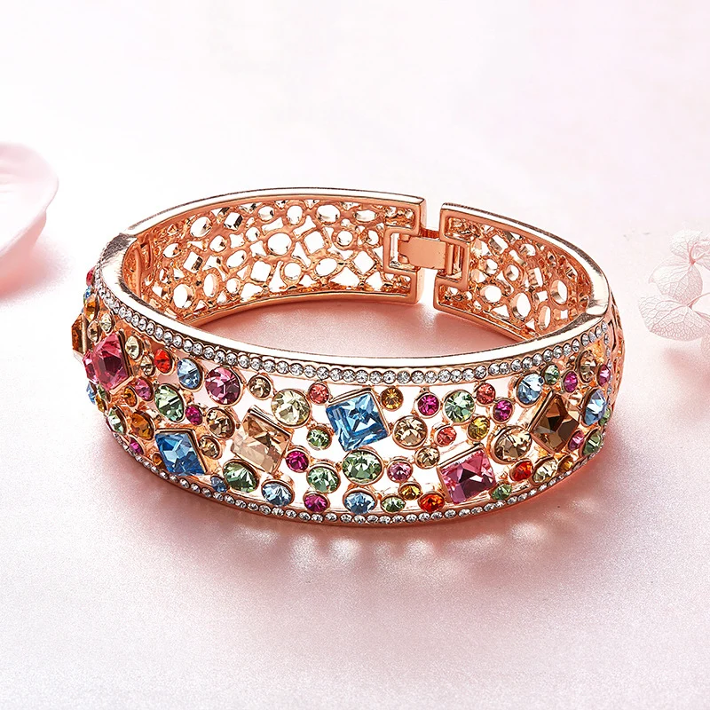 Женский браслет с кристаллами Сваровски цвета розового золота|bangle rose gold|bangle