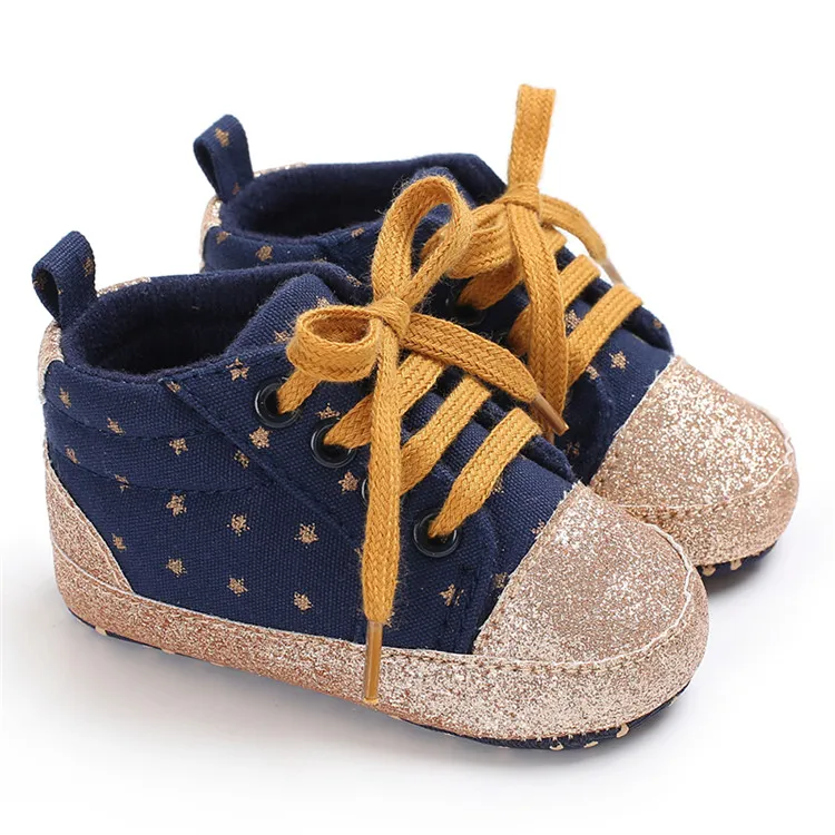 Navy Blue 1 пара шикарных ботинок для маленьких девочек; парусиновые ботиночки для малышей в горошек; модные спортивные кеды для мальчиков с мягкой подошвой для новорожденных - Цвет: Navy Blue
