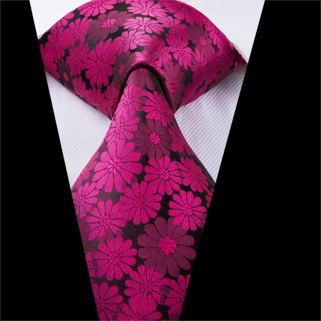 Hi-Tie Красный цветочный галстук для мужчин роскошный стиль шеи одежда Шелковый жаккардовый плетеный галстук галстуки Hanky запонки Набор для свадебной вечеринки