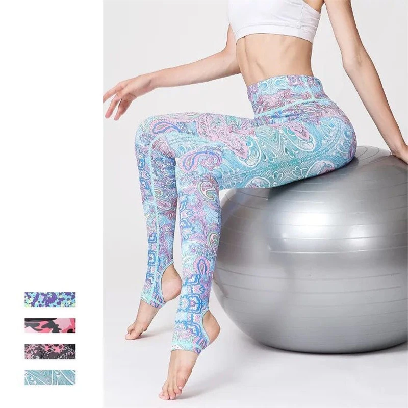 Женские штаны для йоги с высокой талией спортивные Леггинсы принтом фитнеса