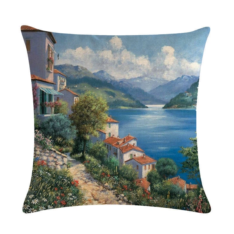 Льняная наволочка для декоративных подушек в средиземноморском стиле с