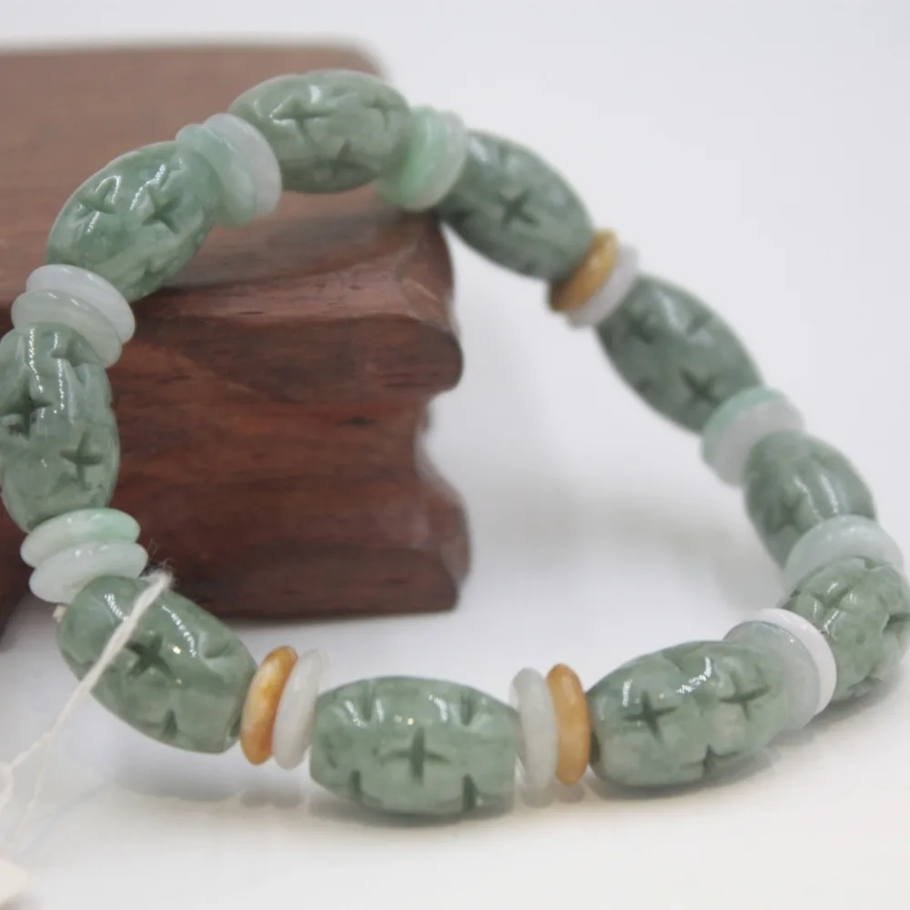 

New A Grade Oil Green Jade Jadeite Women Men Hollow Oval Bead Bracelet 10mm