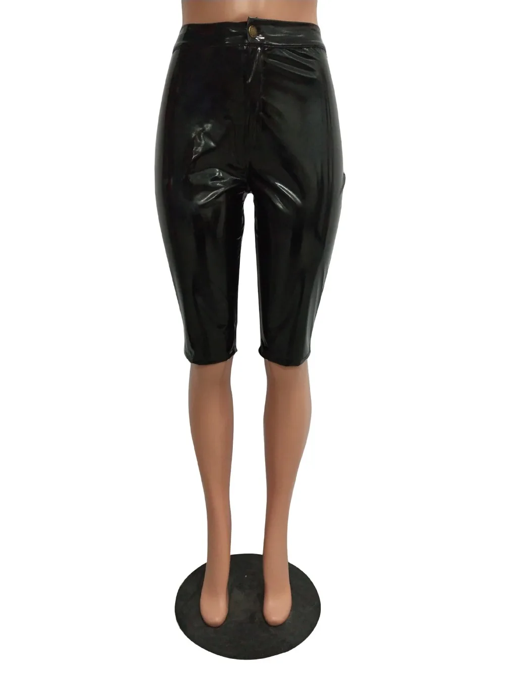 Pantalon Femme, Стрейчевые штаны из искусственной кожи, женские штаны с высокой талией, на молнии, до колена, однотонные штаны, Капри