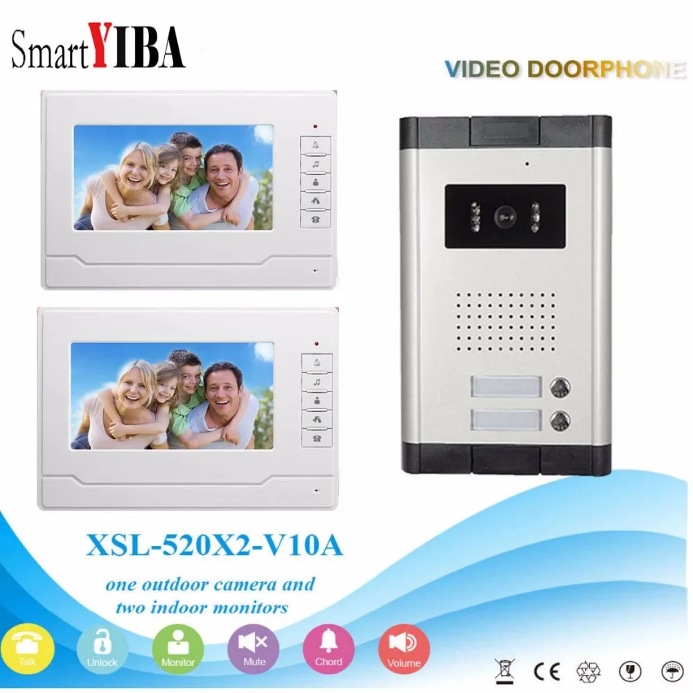 SmartYIBA 2 Apartments Video Intercom System 7 Inch Color Screen Monitor Audio Chat Two-Way Doorphone Doorbell Camera | Безопасность и