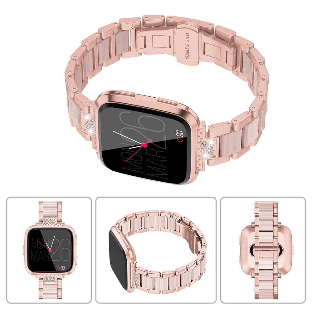 Ремешок для часов из нержавеющей стали для Fitbit Versa браслет с кристаллами Замена Металлических Браслетов Аксессуары Для Fitbit Versa