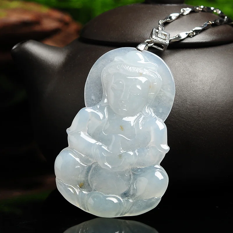 Sculpture Jade Guanyin pendant A goods jade Bodhisattva item ice waxy type white sprinkle Pendant | Украшения и аксессуары