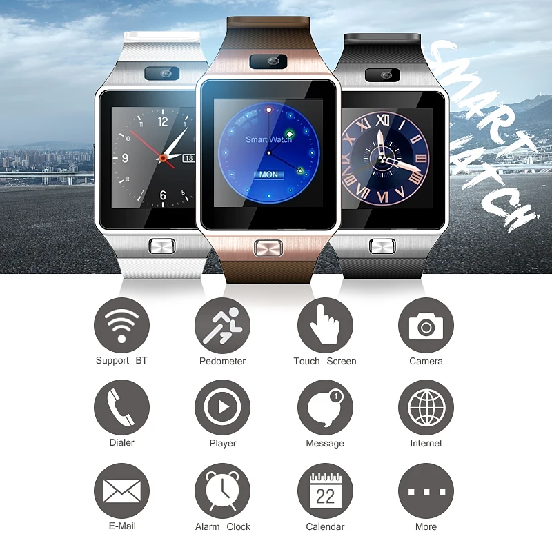 DZ09 спортивные музыкальные звонки Смарт сенсорный экран Bluetooth Камера Smartwatch