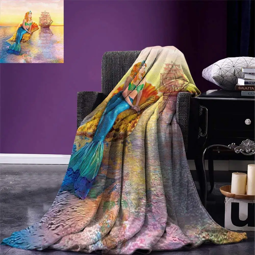 Русалка бросок мифическая фигура сидя на гигантской раковине в океане с