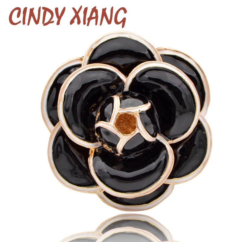 

CINDY XIANG Enamel Saturna Camellia Flower Brooches for Women Black Color Fashion Coat Handbag Pins New Arrival Jewelry Gift