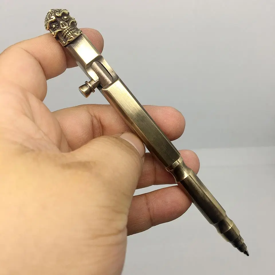 Ручная латунная шариковая ручка в форме скелета лотоса EDC креативная тактическая
