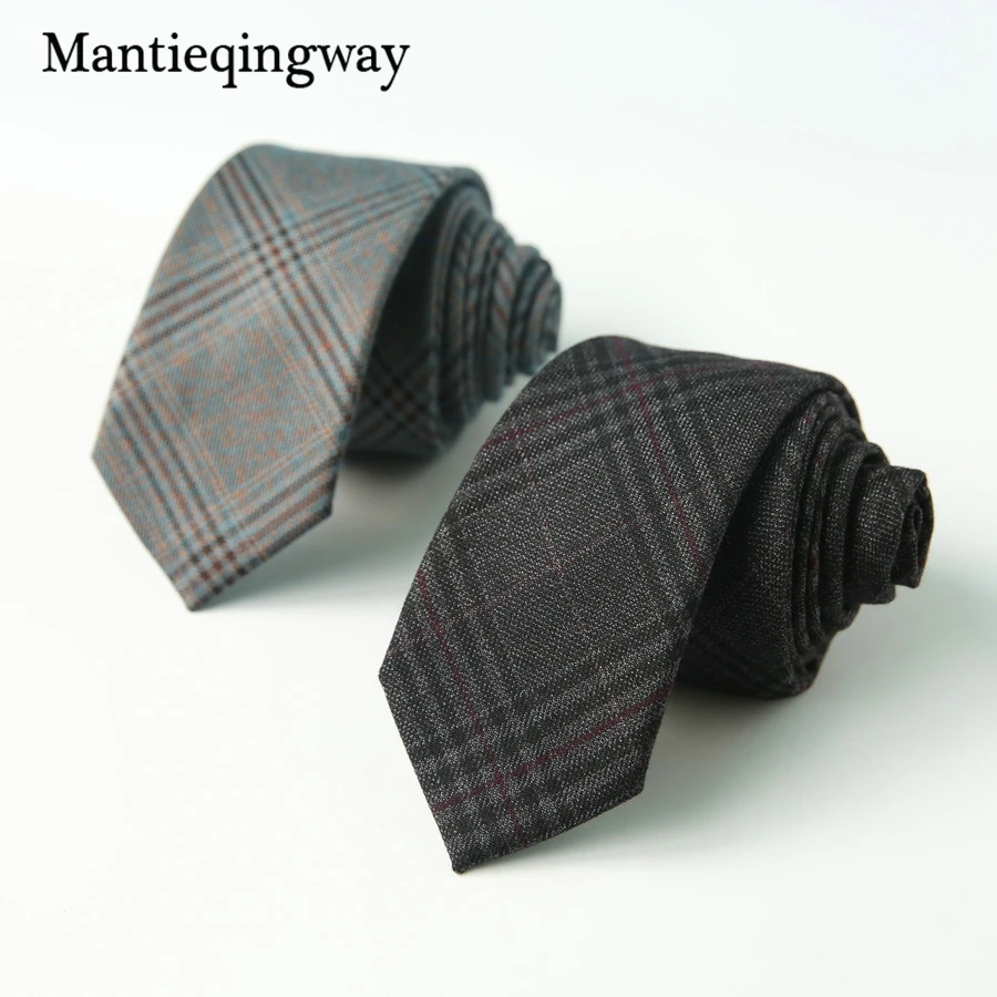 Mantieqingway 6cm Casual Cotton Necktie Black Solid Color Neck Ties for Mens Gravatas Slim Marriage Skinny Plaid Tie Cravat | Аксессуары