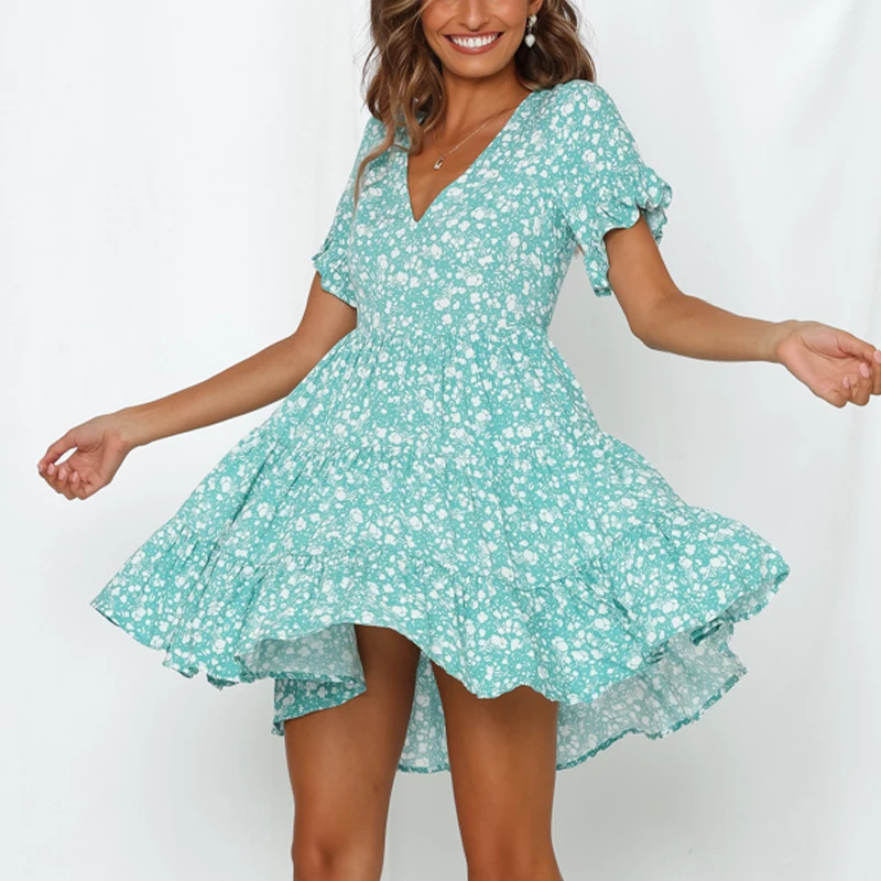 Новинка 2019 летнее платье с оборкой приталенное женское сексуальное v образным