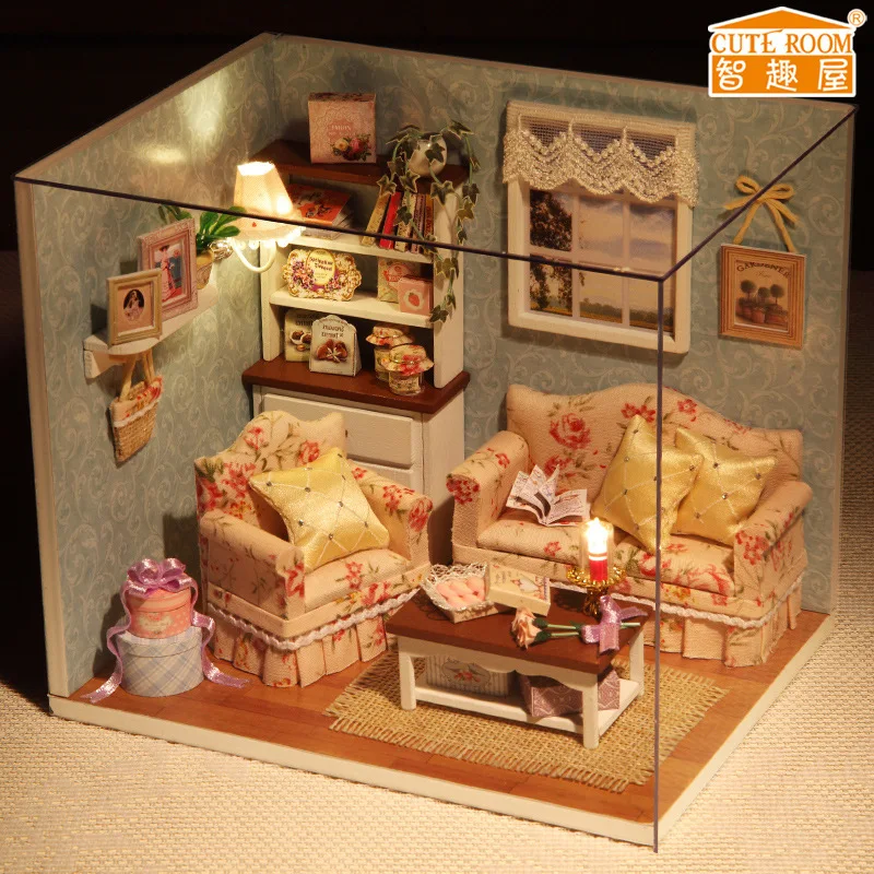 

Diy Doll House miniatura 3D Wooden Dollhouse miniature Furniture For Children Toys dolls houses Building Model H007