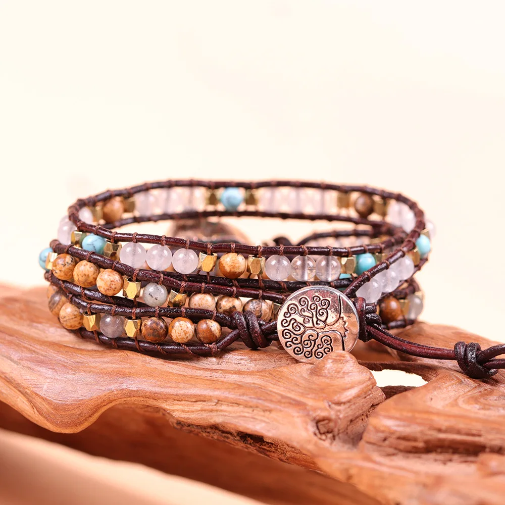 Прямая поставка натуральные камни бусы 3 нити браслеты ручной работы в стиле бохо