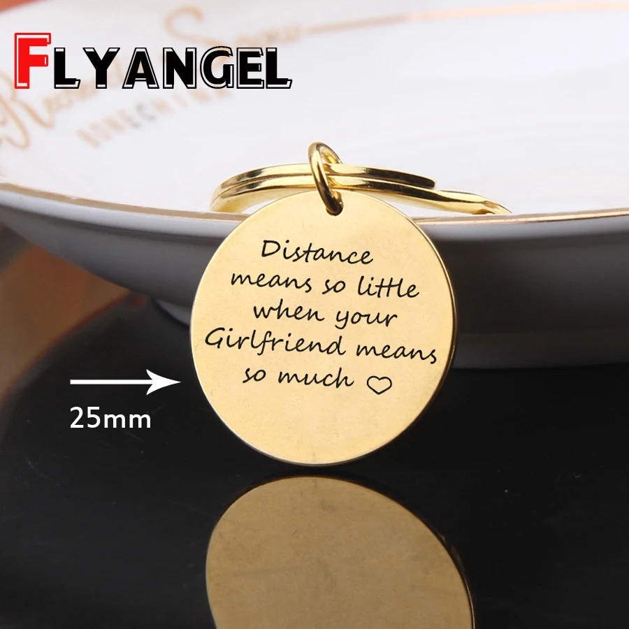 FLYANGEL Выгравированный нержавеющий брелок расстояние означает так маленькое