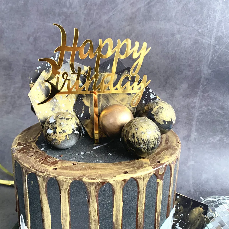 

Новый INS золотой с днем рождения акриловый торт Топпер черный акриловый торт Топпер Для детей день рождения торт украшения детский душ