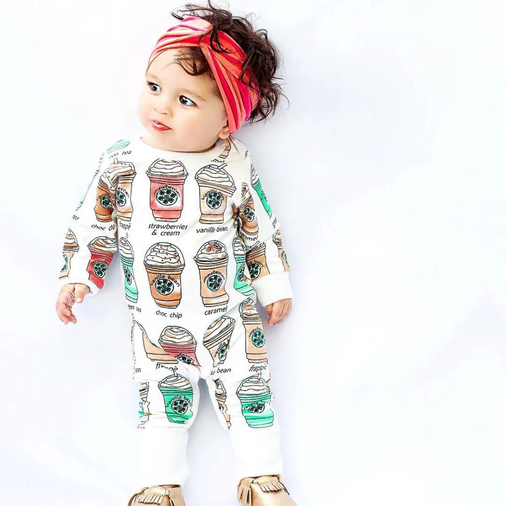 2016 г. Весна Детские Комбинезоны для малышек мороженое с рисунком одежда малышей