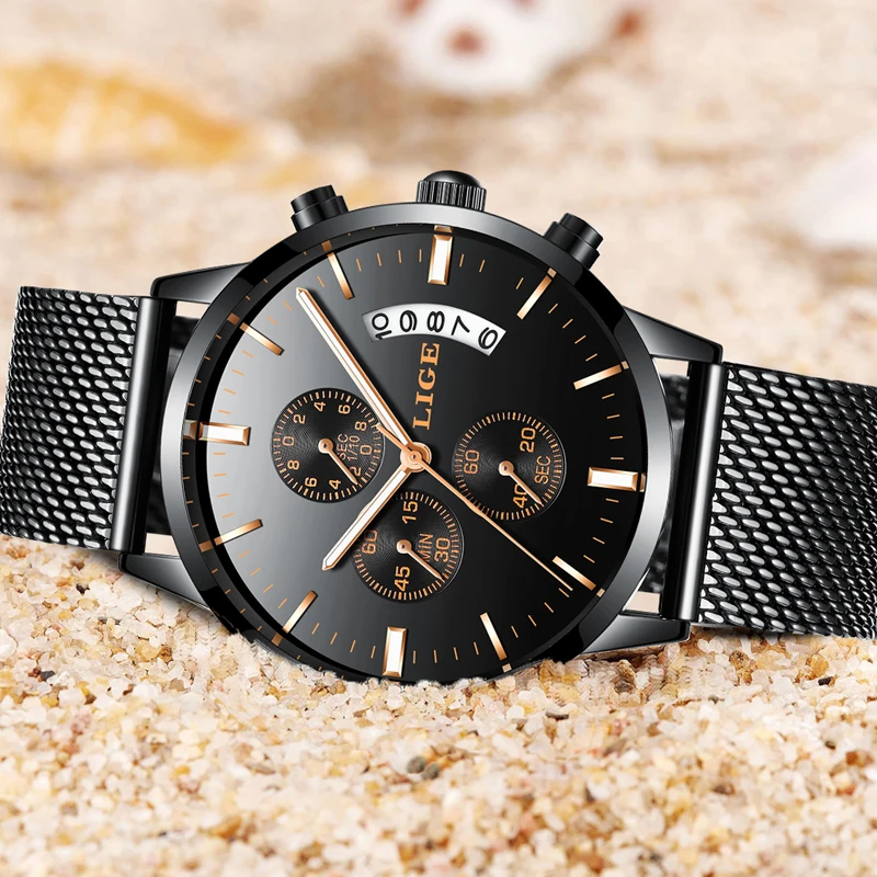 LIGE мужские часы военные спортивные Ультра-тонкие водонепроницаемые из стальной
