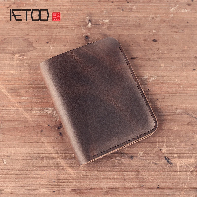 AETOO, Оригинальные кожаные кошельки ручной работы, короткие, для мужчин и женщин, кошелек для карт, мини-кошелек на молнии, дамская сумка для карт, кожаная, ретро, простая, короткая