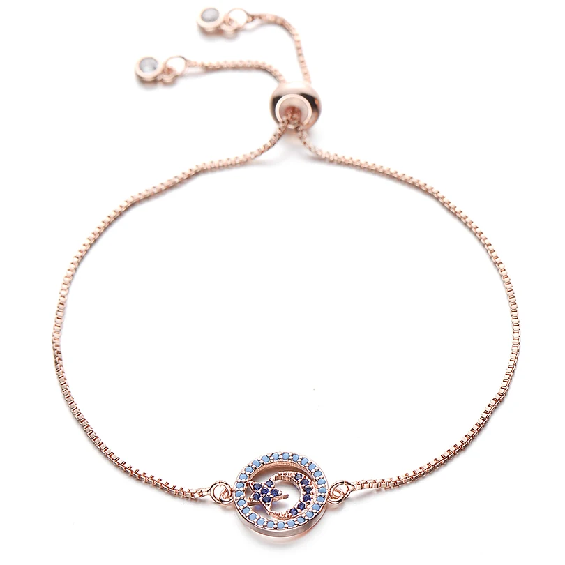 rose gold Pipitree Романтический полый Луна и звезда браслет для женщин пара ювелирных изделий AAA фианит круглый шарм браслеты цепи ювелирные изделия - Окраска металла: rose gold