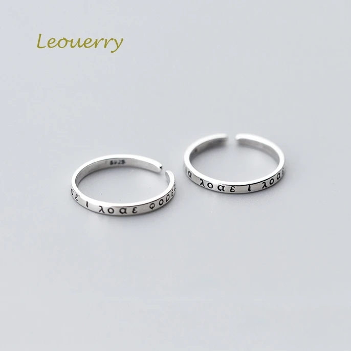 Leouerry 925 Sterling Silver Vintage Greece Letters Open Rings Wild Fashion Retro Finger Women Fine Jewelry Charms | Украшения и