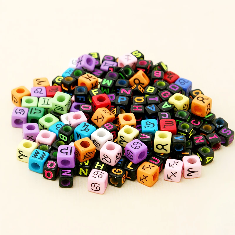 Акриловые бусины с буквами созвездиями круглые кубические в форме сердца