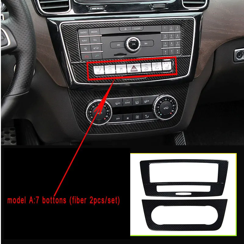 fiber 7 buttons 2pcs Наклейки на панель CD кондиционер переключатель панель накладка для Mercedes Benz GLE W166 GLE Coupe C292 GLS класс amg аксессуары - Название цвета: fiber 7 buttons 2pcs