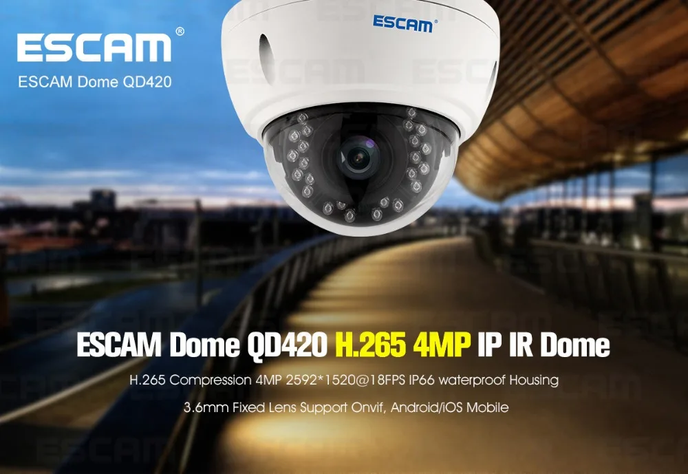 Купольная IP камера Escam QD420 H.265 4 МП 1520P|Камеры видеонаблюдения| |