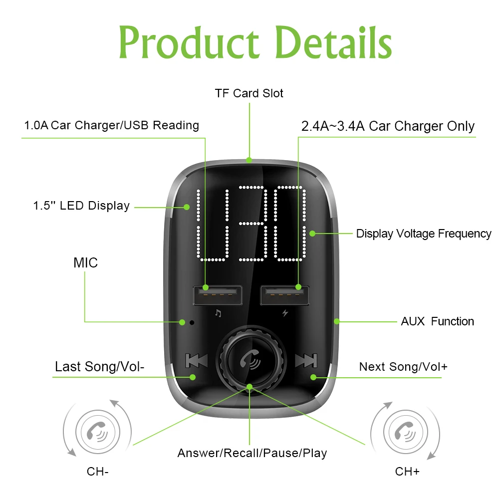 Fm передатчик Bluetooth Автомобильный трансмиссор Hands Free TF модулятор трансметтеура