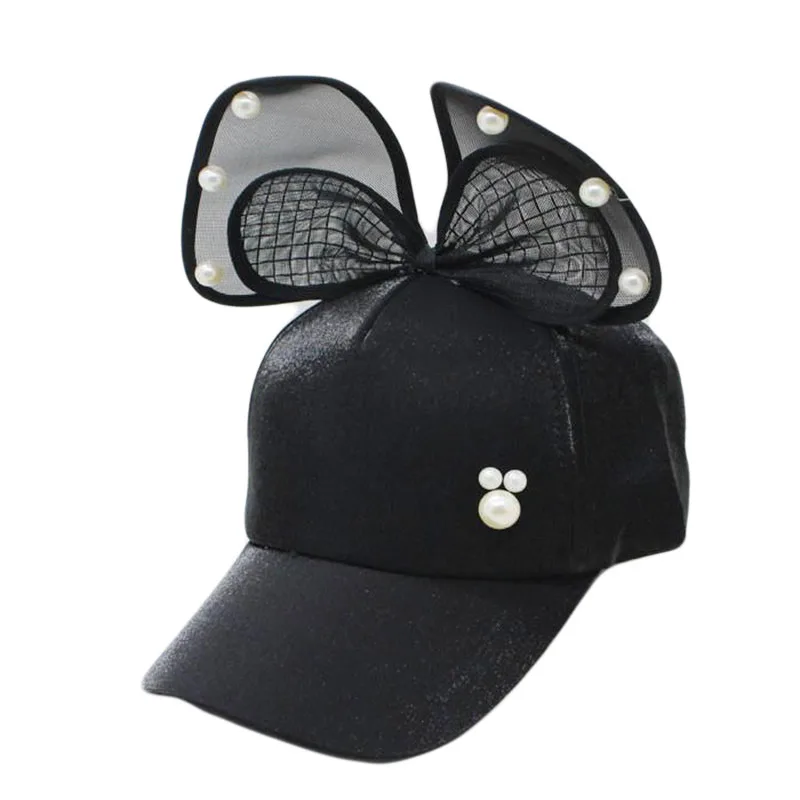 Повседневная Бейсболка для девочек Детская кепка с бантом и жемчужинами летняя